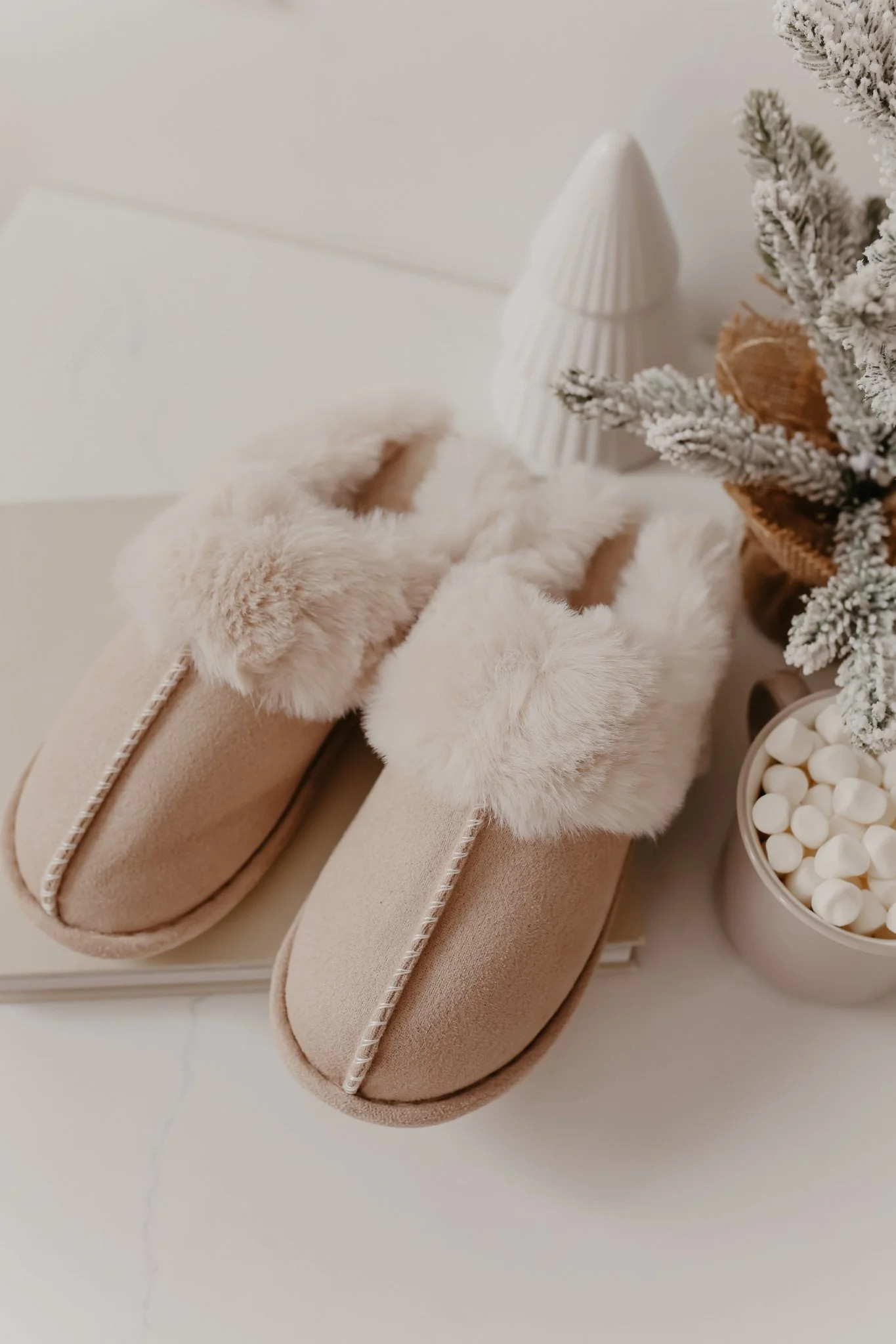 Women's Faux Sheepskin Slide Slippers - Sand, Fur-Lined | Magnolia Boutique