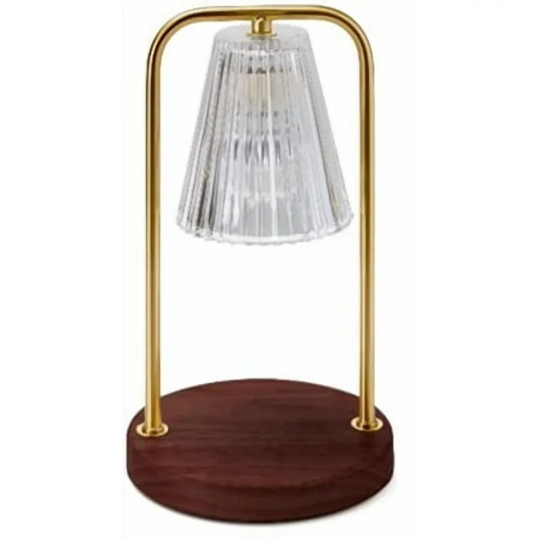 Better Homes & Gardens Clear Glass Shade Candle Warmer with Brass Hardware and Dark Wood Base | Walmart (US)