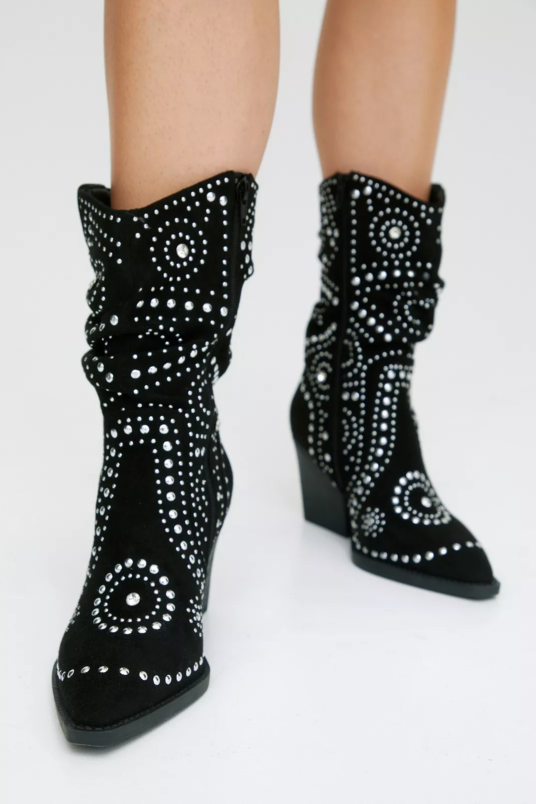 Faux Suede Studded Ankle Cowboy Boots | Nasty Gal US