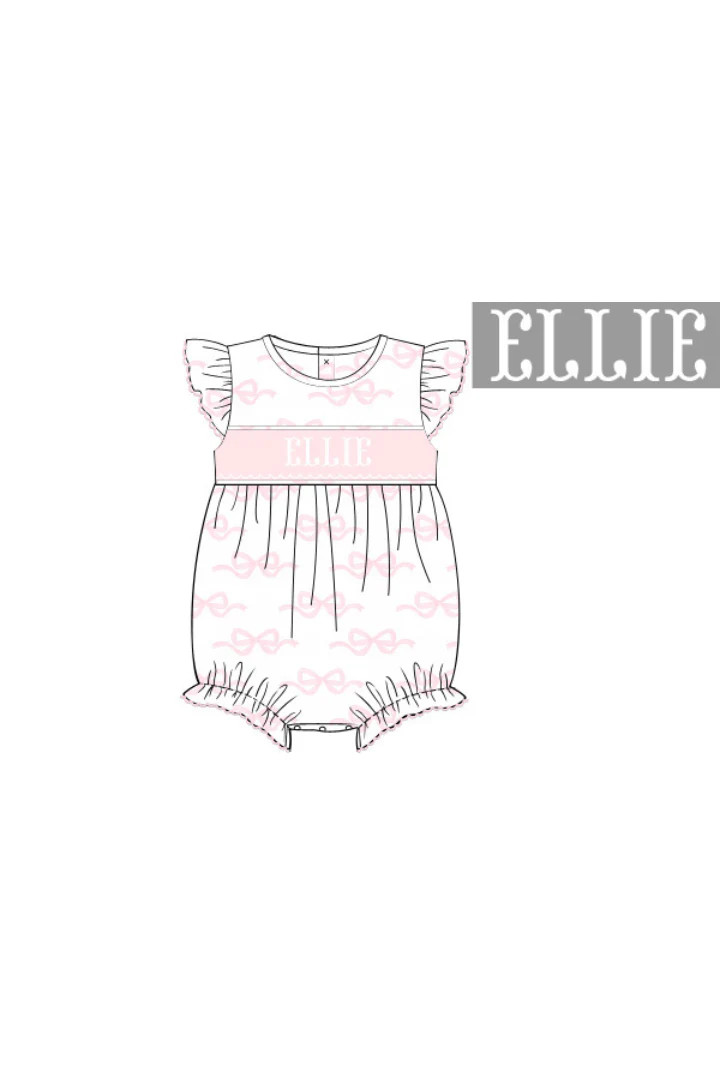 Pre-Order Hand Smocked Custom Name Pink Bow Knit Bubble | The Smocked Flamingo