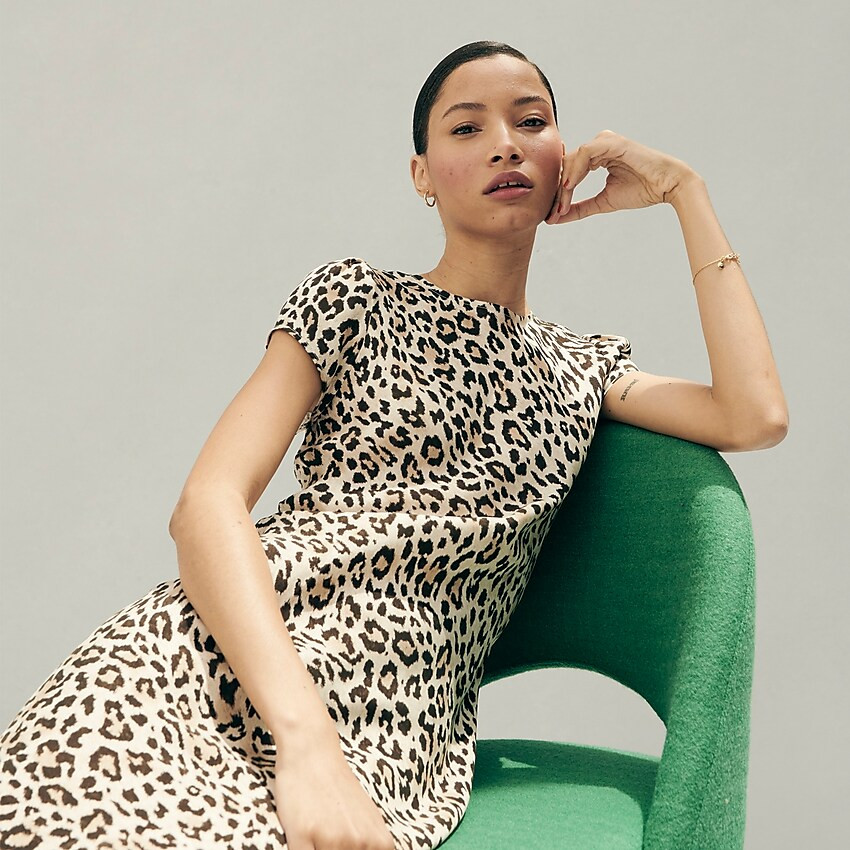 Cupro-blend midi T-shirt dress in leopard | J. Crew US