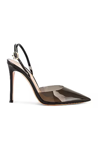 Gianvito Rossi Ribbon D'Orsay Plexi Heels in Fume & Black | FWRD | FWRD 