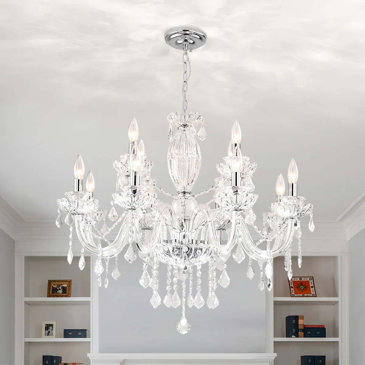 Mondeja 12-Light 30"W Electroplated Chrome Crystal And Glass Modern/Classic Chandelier | Wayfair North America