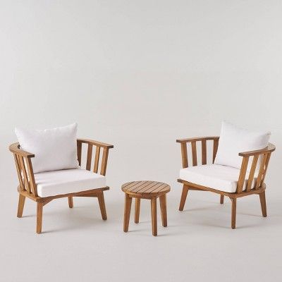 Chilian 3pc Acacia Wood Chair and Table Set - Teak/White - Christopher Knight Home | Target
