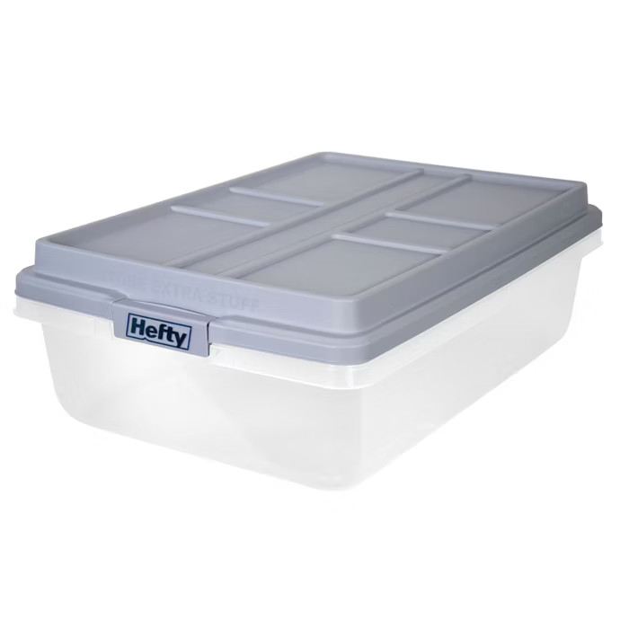 Hefty 40qt Clear Plastic Storage Bin with Gray HI-RISE Stackable Lid | Target