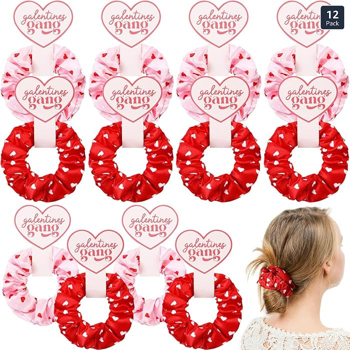 Norme 12 Pcs Galentine's Day Hair Scrunchies Set Satin Heart Hair Ties for Women Valentine's Gift... | Amazon (US)