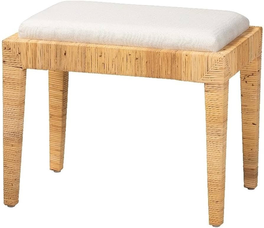 Baxton Studio Sofia Modern Bohemian Natural Brown Rattan and Mahogany Wood Ottoman | Amazon (US)