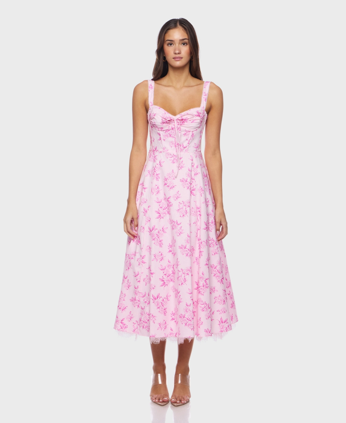 Alex & Sophia Juniors Sweetheart Floral Print Midi Dress with Corset Bodice and Tie Front Detail ... | Macy's