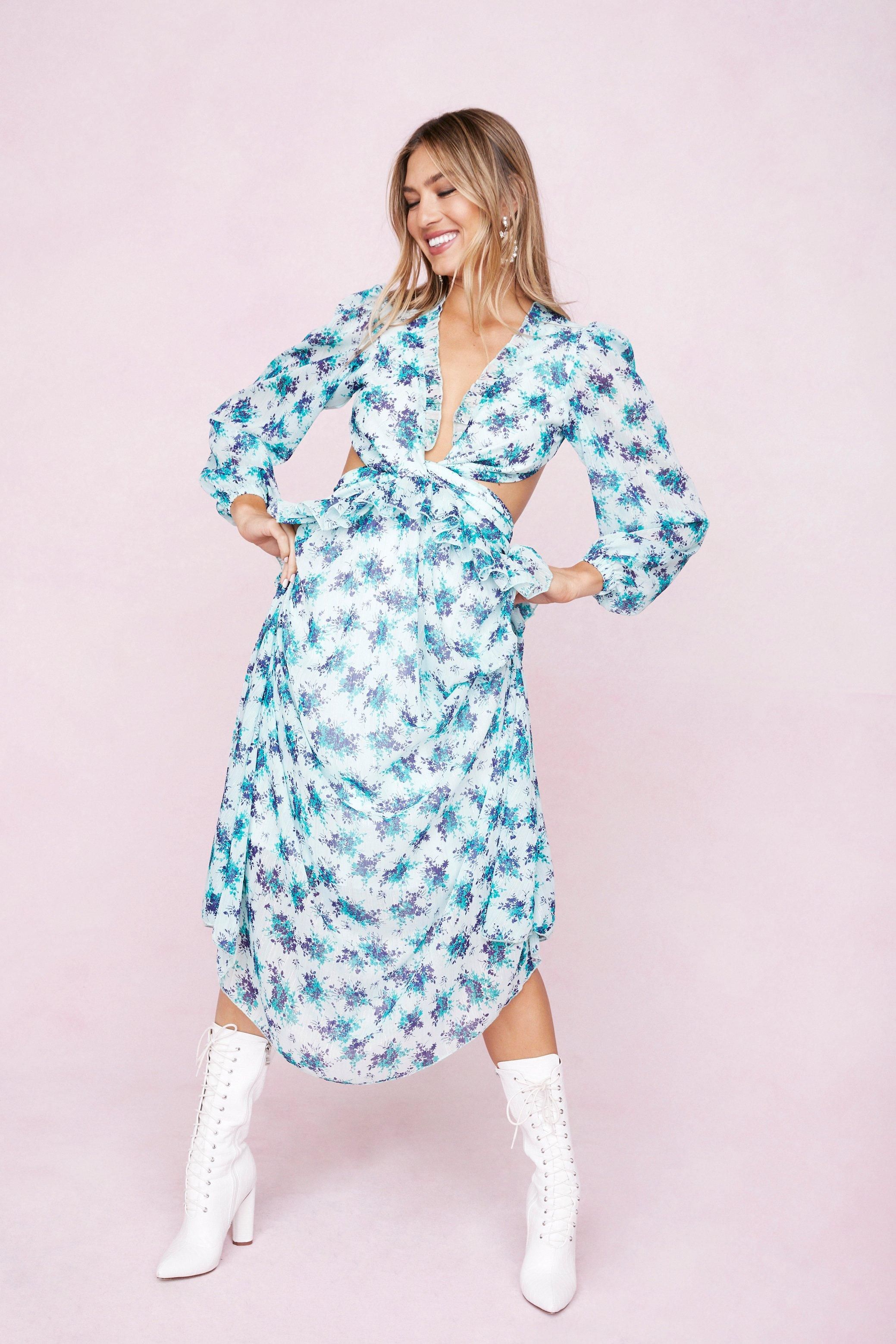Floral Print Ruffle Cut Out Maxi Dress | NastyGal (UK, IE)