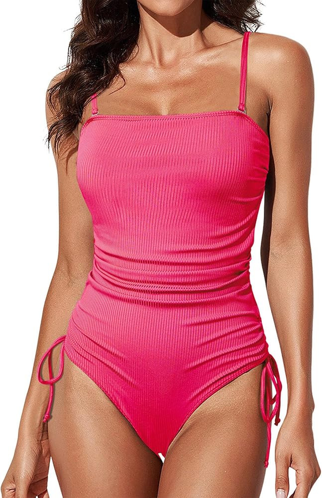 Aleumdr Women's Ribbed One Piece Tummy Control Swimsuit Cheeky Tie Side High Cut Bathing Suit Swi... | Amazon (US)