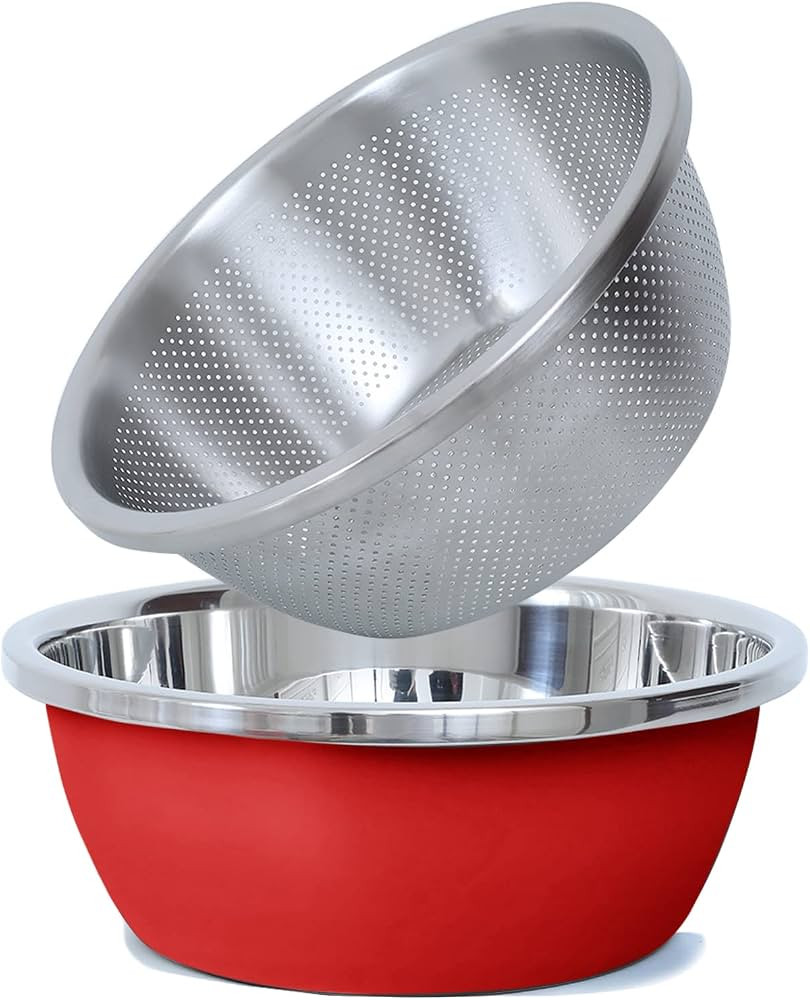 304 Stainless Steel Microporous Colander,2QT Large Capacity with Mixing Bowl For washing vegetabl... | Amazon (US)