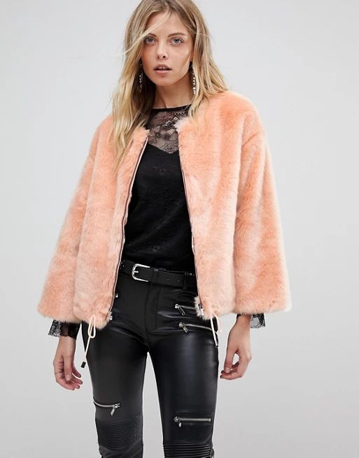 French Connection Faux Fur Cropped Jacket | ASOS UK