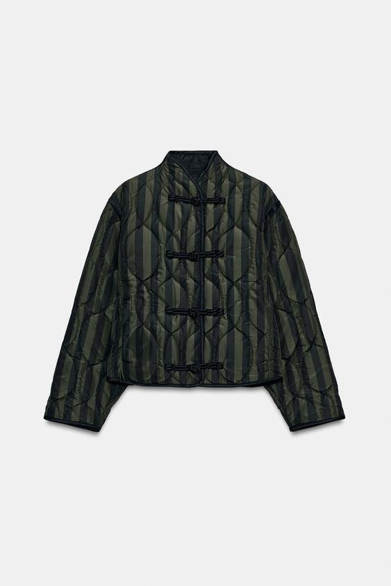 Zara - Striped Quilted Jacket With Frog Fastenings - Intense Red - L - Woman | Zara US