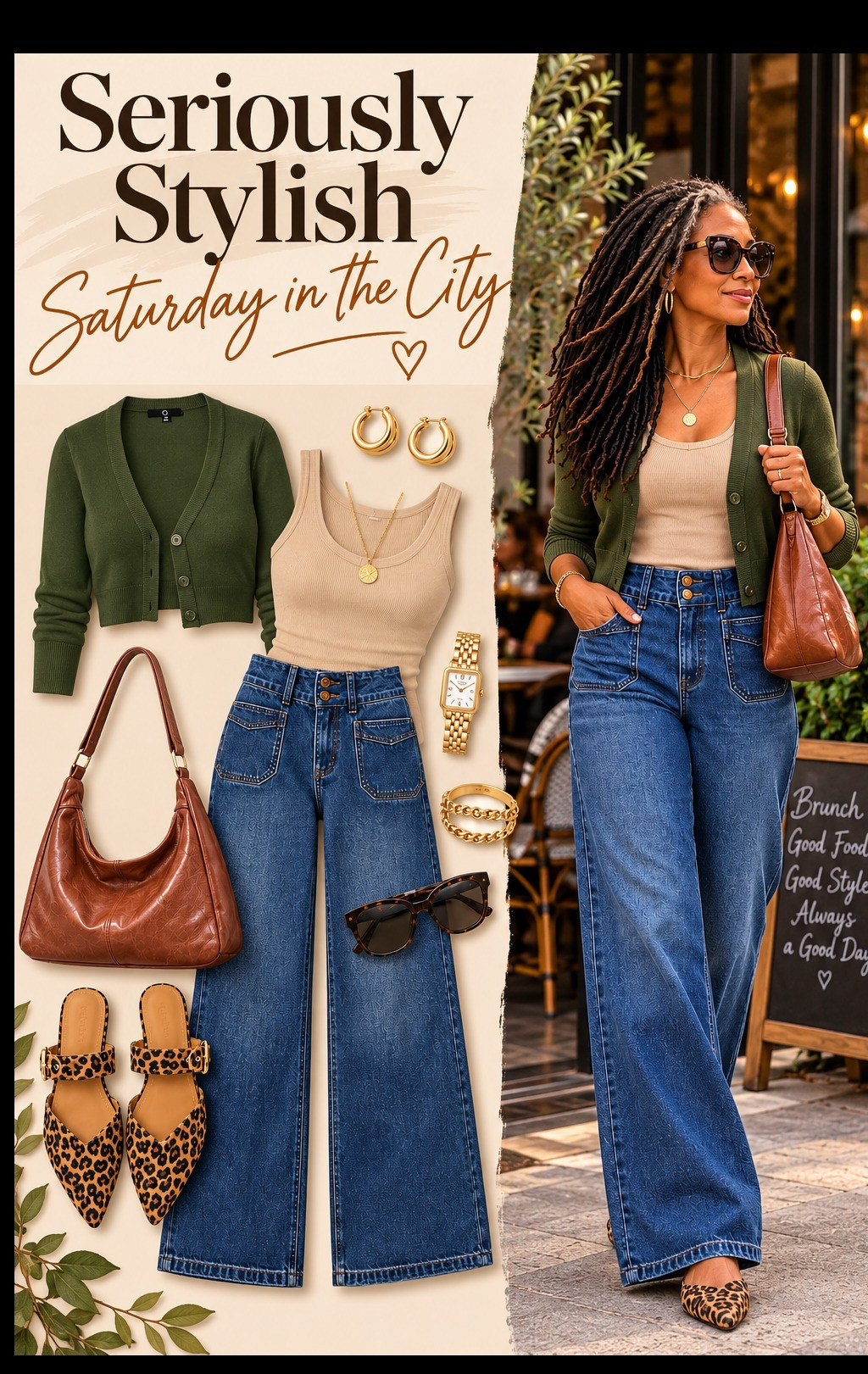 🤎 Seriously Stylish | Saturday in the CityThis is my kind of early-fall outfit. 🍂 Wide-leg jeans, a simple neutral tank, cropped olive cardigan, leopard flats and a slouchy cognac bag.Perfect for brunch with the girls, a little shopping, or just being out and about on a Saturday—and I love that every piece can easily be worn a dozen different ways.Shop the complete look or use it as inspiration and recreate it with what you already have. 🤎Style. Confidence. Comfort.#LTKOver40 #LTKStyleTip #LTKFinds #FallStyle #WomenOver40Style #SeriouslyStylish

#LTKdayinmylife #LTKgrwm #LTKootd
