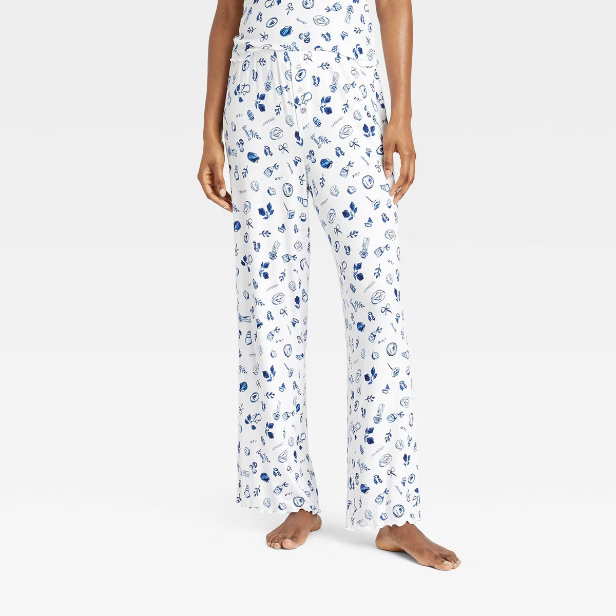 Women's Ribbed Pajama Pants - Colsie™ White/Floral S | Target