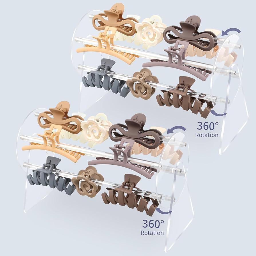 2PCS Acrylic Claw Clip Organizer Holder,360-Degree Rotating Claw Clip Holder and Storage,Hair Cli... | Amazon (US)