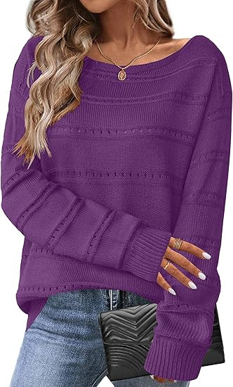 Zeagoo Womens Sweaters Cute Long Sleeve Off The Shoulder Pullover Tops Hollow Out Crochet Dressy ... | Amazon (US)