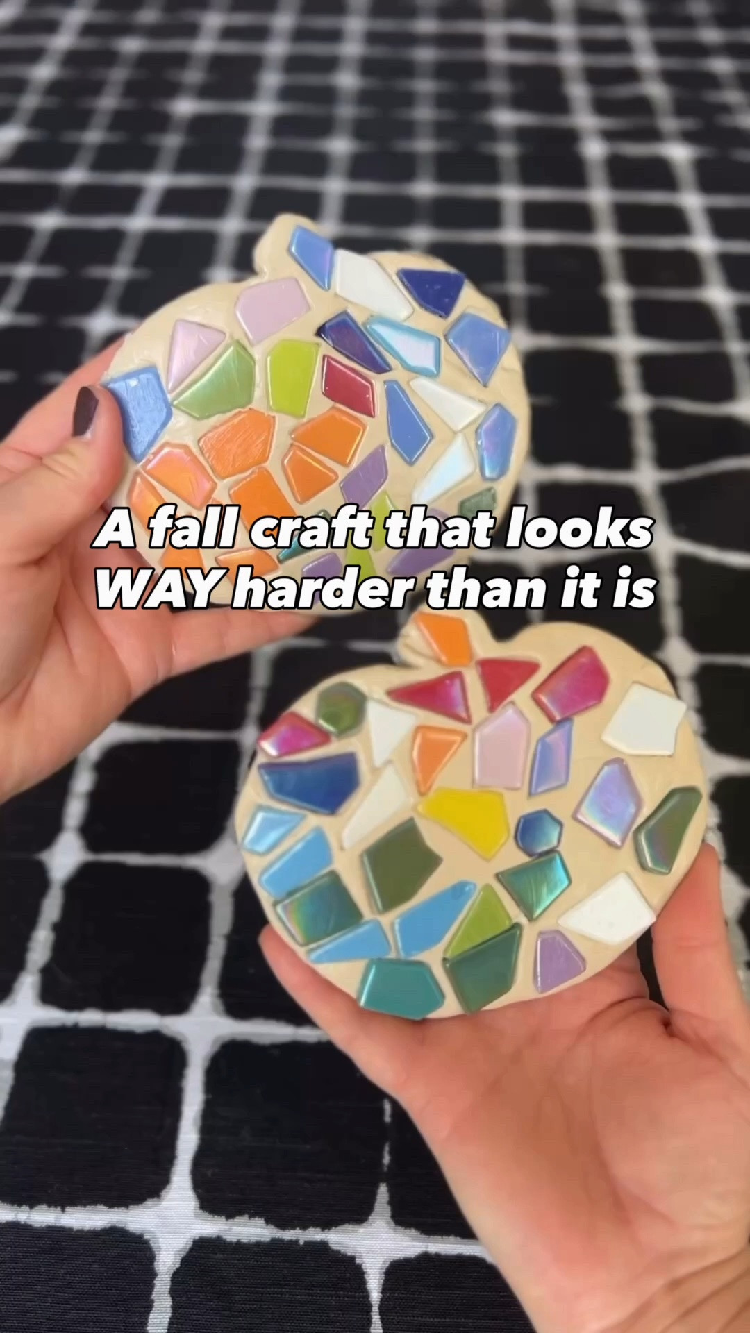 So easy and perfect for fall (we also made Christmas ornaments like this).

Here are the instructions:
Roll out clay to about 1/4”
Cut out pumpkin shape
Push in mosaic tiles
Let dry for about 24 hours
Seal with air dry clay glaze (it also acts as glue for any loose pieces)

#LTKSeasonal #LTKKids