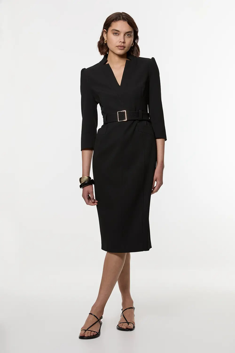 Structured Crepe Belted Forever Midi Dress | Karen Millen UK + IE + DE + NL