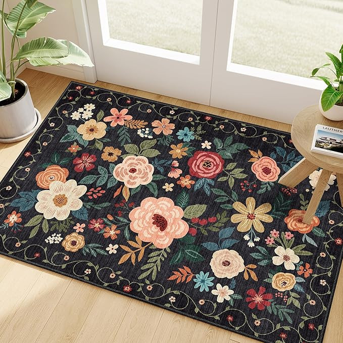 DUKINO 2x3 Rugs for Entryway, Floral Indoor Washable Door Mat, Non Slip Boho Small Rug for Kitche... | Amazon (US)