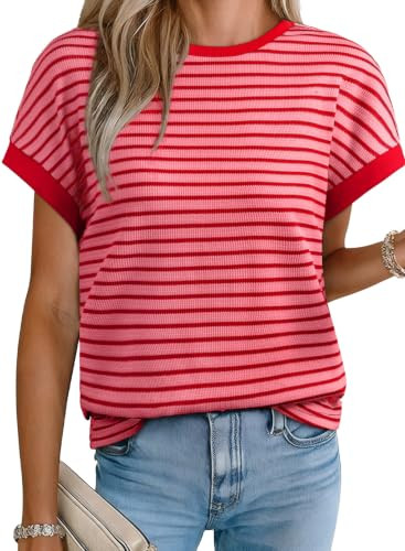 Acelitt Womens Striped Shirt Summer Short Sleeve Tops | Amazon (US)