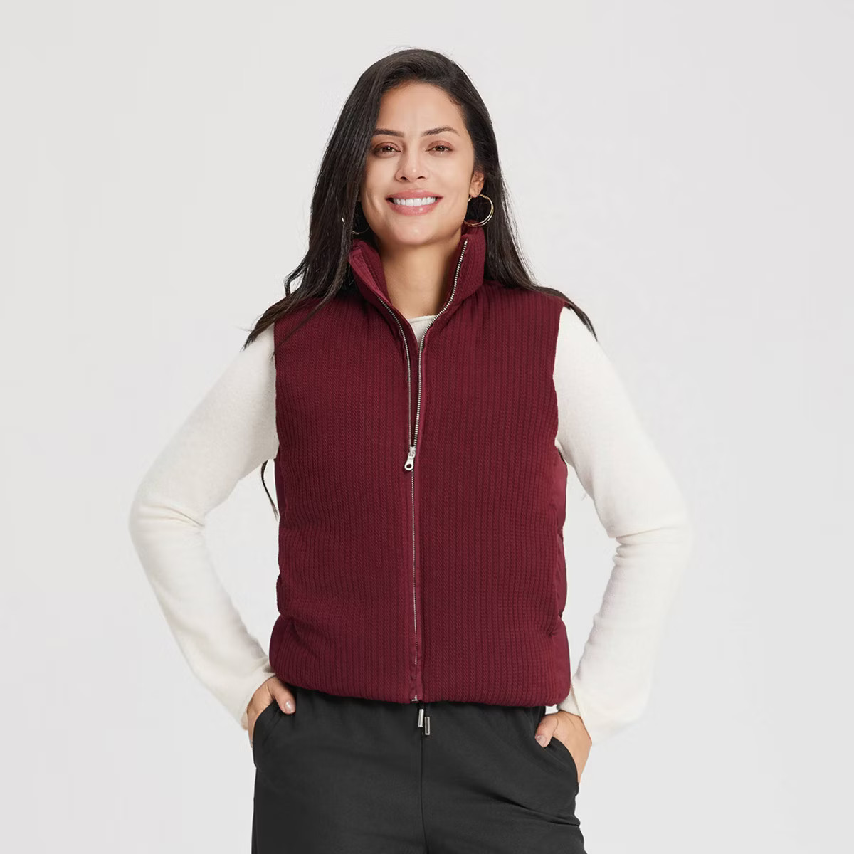 Women's Blend Padded Cable Knit Vest - A New Day™ Black | Target