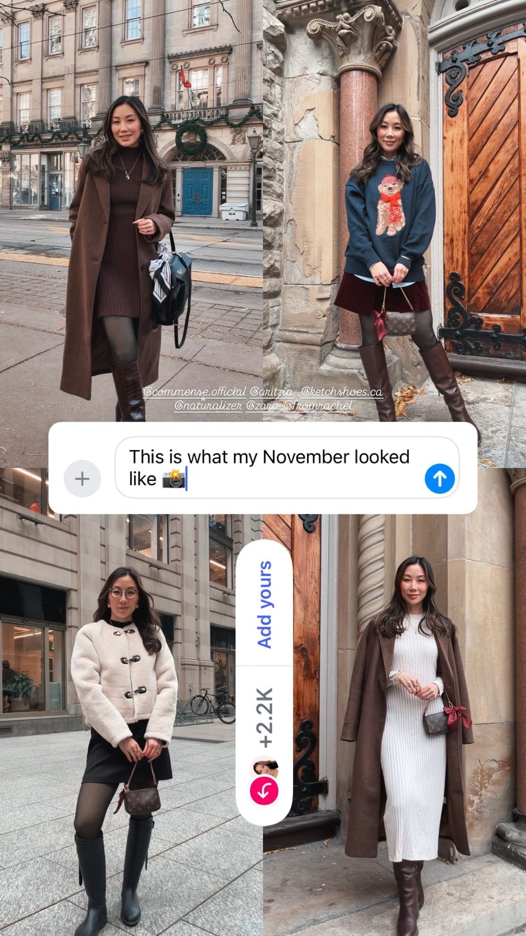 November outfits lately: keeping a cosy cute with fleece lined tights and tall boots and cozy knits and sweaters. Who says you can’t look cute in the winter? 

Layered with my capsule wardrobe, basics, just a few new pieces are all you need to update your wardrobe for the cold weather. 
@commense.official @aritzia  @ketchshoes.ca @naturalizer @zara @fromrachel

#LTKPetite #LTKSeasonal