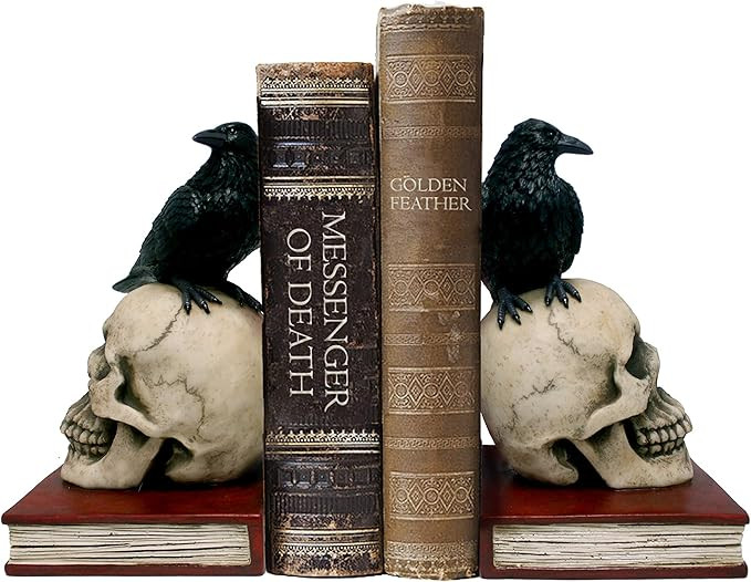DWK - Murder and Mystery - Ravens on Skulls Bookends Gothic Poe Crow Reading Bookshelf Theme for ... | Amazon (US)