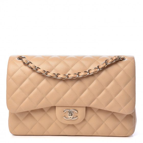 CHANEL Caviar Quilted Jumbo Double Flap Beige Clair | Fashionphile