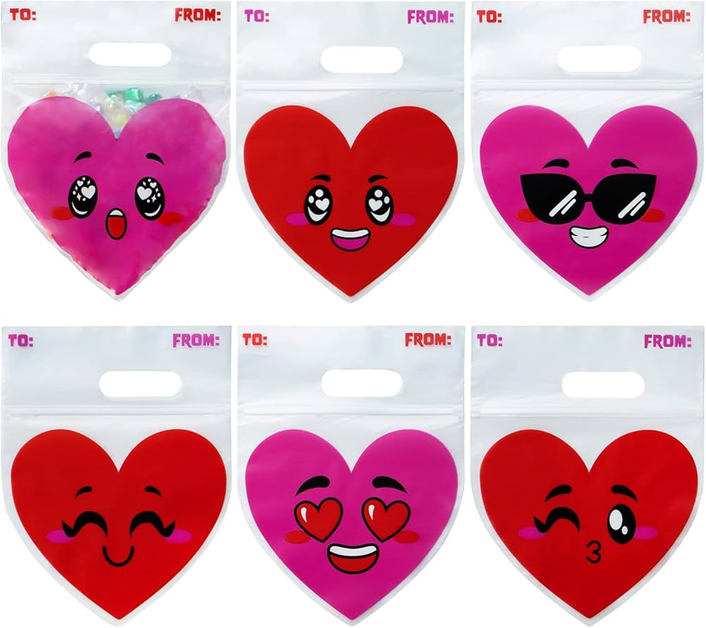 JOYIN 48 Pcs Valentine’s Day Cellophane Gift Bag, Candy Treat Bags with Red Pink Heart Designs ... | Amazon (US)