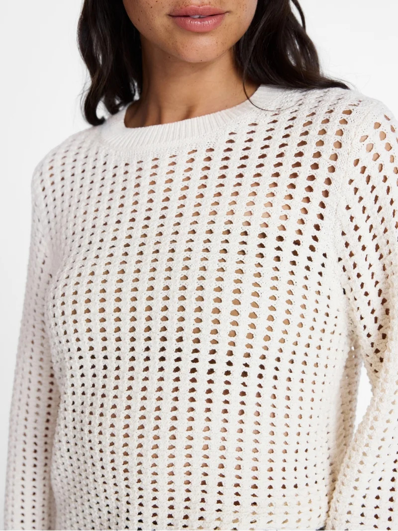 Time and Tru Women\u2019s Textured Cotton Sweater with Long Sleeves, Lightweight, Sizes XS-XXXL -... | Walmart (US)