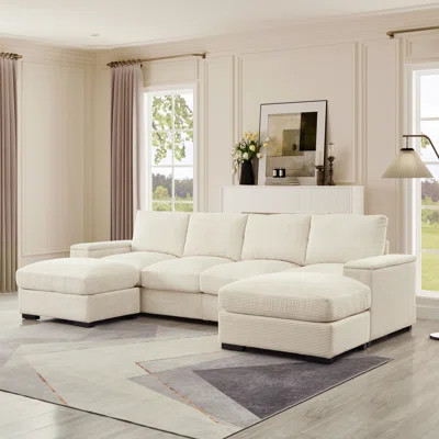 Sectional Sofa Deep Seat Sofa Couch With Ottomans, Corduroy Sofa Sleeper Comfy Upholstered Furniture For Living Room, Apartment, Office, (4-Seat & 2-O | Wayfair North America