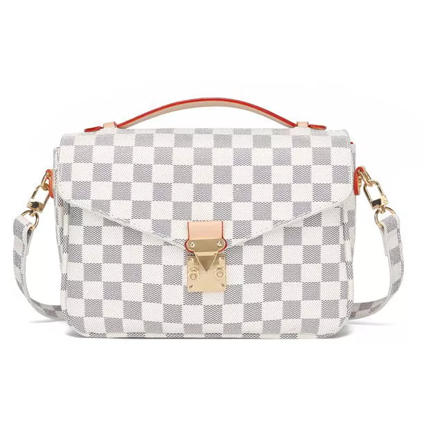 Miss Checker Womens White Checkered Tote Shoulder Bag Purse With Inner Pouch  - PU Vegan Leather Shoulder Satchel Fashion Bags 