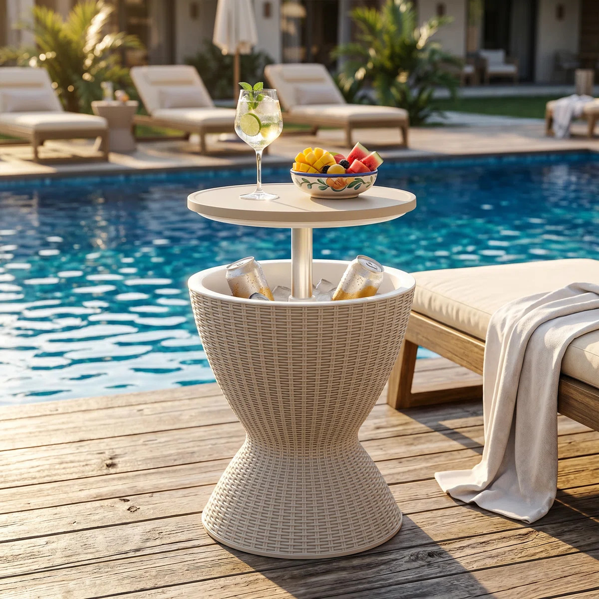 Resin Outdoor Ice Bucket With Extendable Tabletop | Wayfair North America