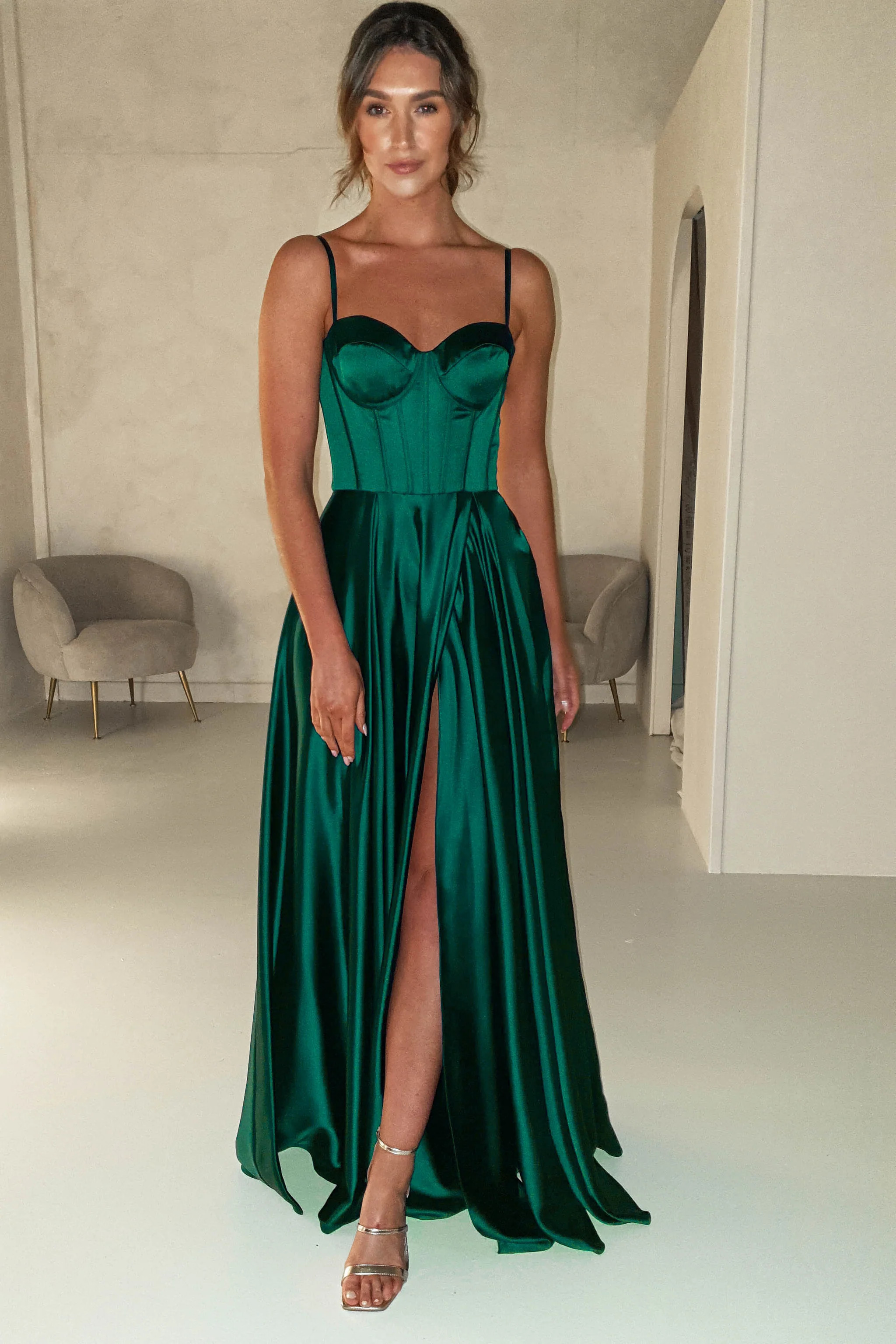 Georgia Soft Satin Maxi Gown | Emerald Green | Oh Hello Clothing