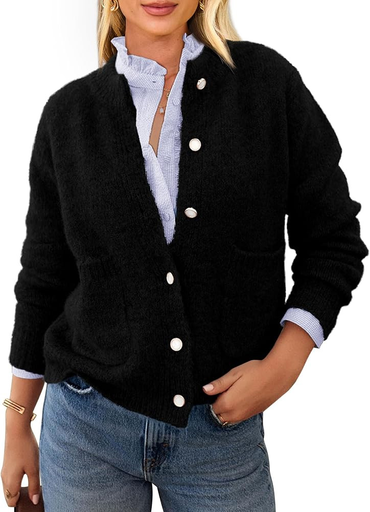 PRETTYGARDEN Women's Knit Cardigan Sweaters Casual Long Sleeve Open Front Button Up Ribbed Fall S... | Amazon (US)