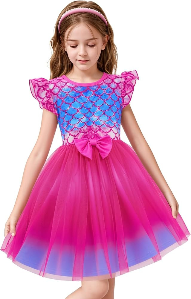 LQSZ Toddler Girls Tutu Dresses Flutter Sleeve Fluffy Party Tulle Dress for Girls 3-12 Years | Amazon (US)