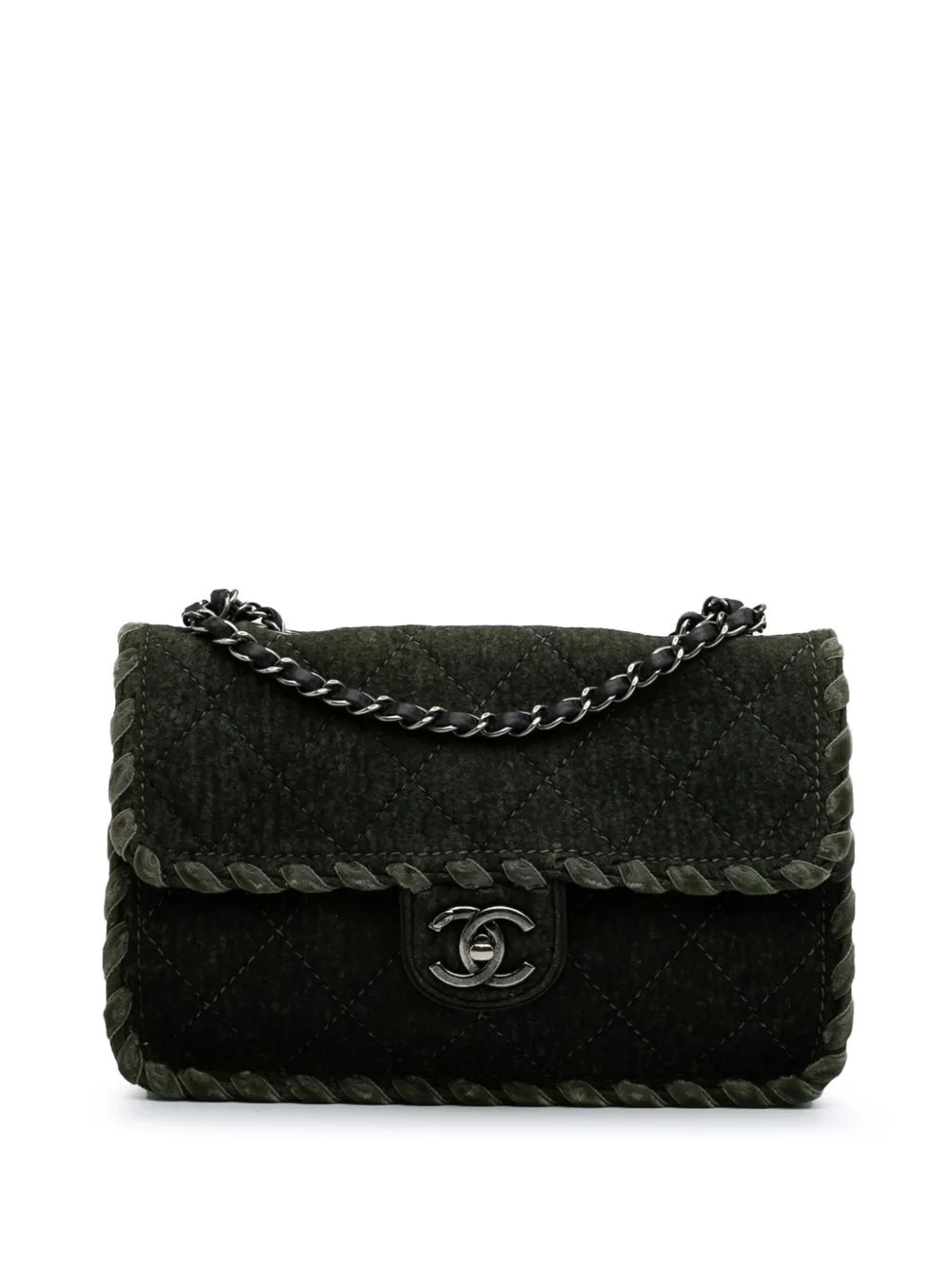 CHANEL Pre-Owned 2013-2014 Quilted Wool Felt Whipstitch Fancy Flap shoulder bag - Green | Farfetch Global
