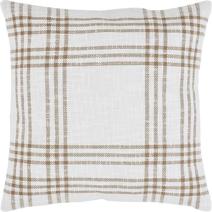 VHC Brands Plaid Pillow, Wheat, 18x18 | Amazon (US)