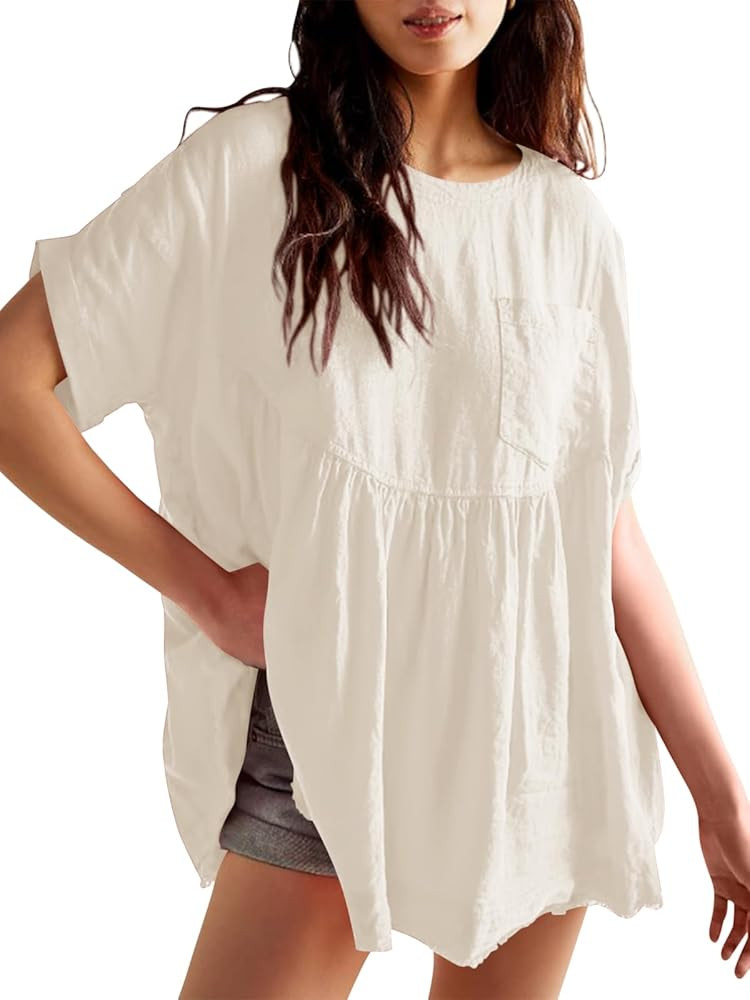 Tankaneo Womens Summer Babydoll Tops Casual Loose Fit Peplum Oversized Tunic Shirts | Amazon (US)
