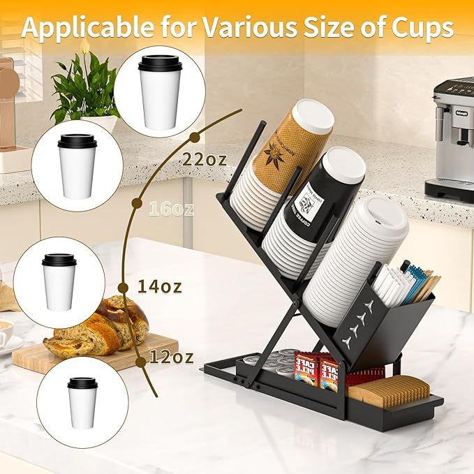 Cup and Lid Holder with Straw Organizer Coffee Station Organizer, 3 Compartment Coffee Storage fo... | Amazon (US)