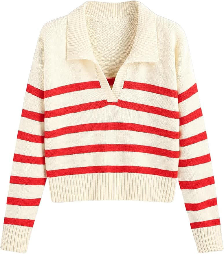 CIDER Polo Sweaters for Women Striped Collar Knit Fall Sweaters 2024 | Amazon (US)