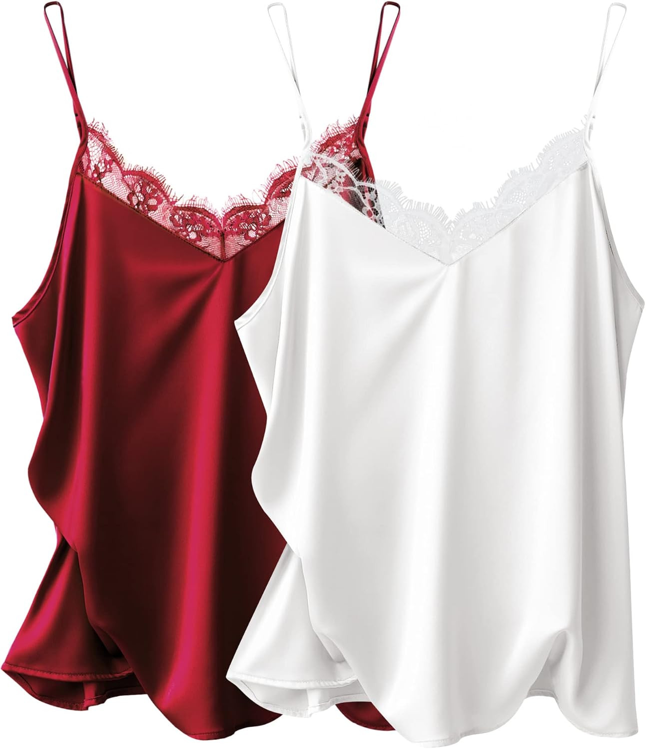 Ekouaer Women's Satin Lace V Neck Camisole Tops Pajama | Amazon (US)