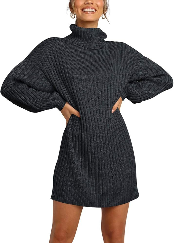 ANRABESS Women Oversized Sweater Dress Turtleneck Batwing Long Sleeve Ribbed Knit Loose 2025 Fall... | Amazon (US)