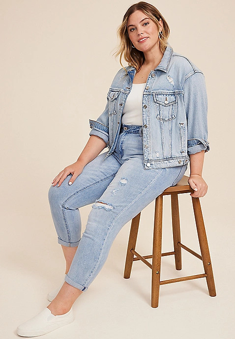 Plus Size KanCan™ Light High Rise Ripped Boyfriend Jean | Maurices