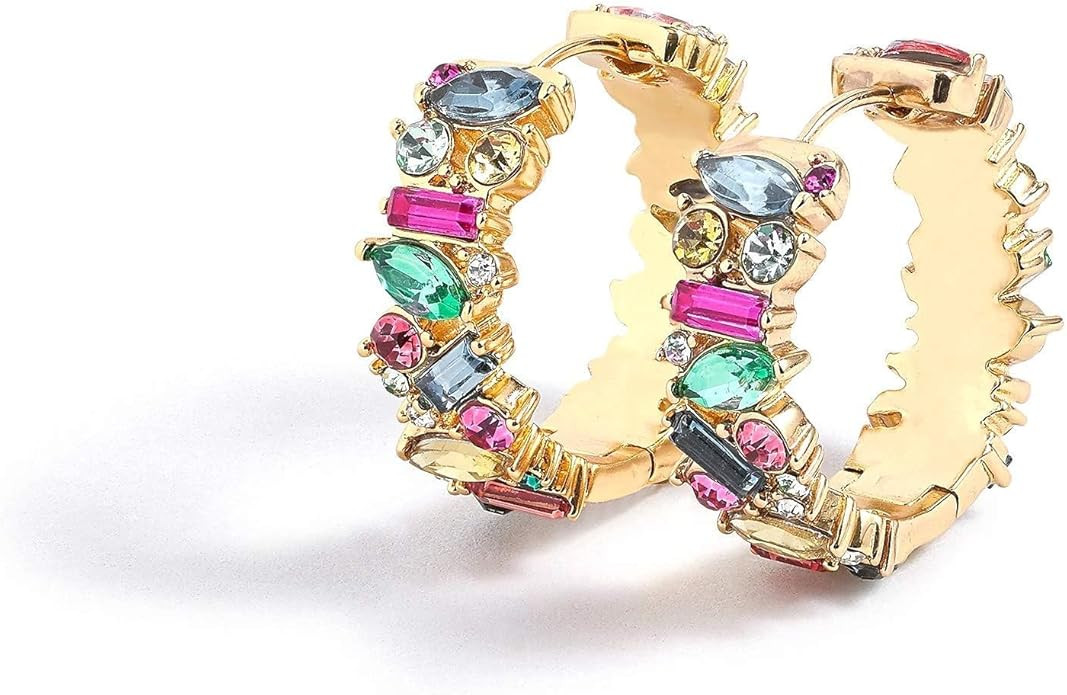 Colorful Hoop Earrings, Sparkly Crystal Cubic Zirconia Hoop Earrings for Women Hypoallergenic Sma... | Amazon (US)