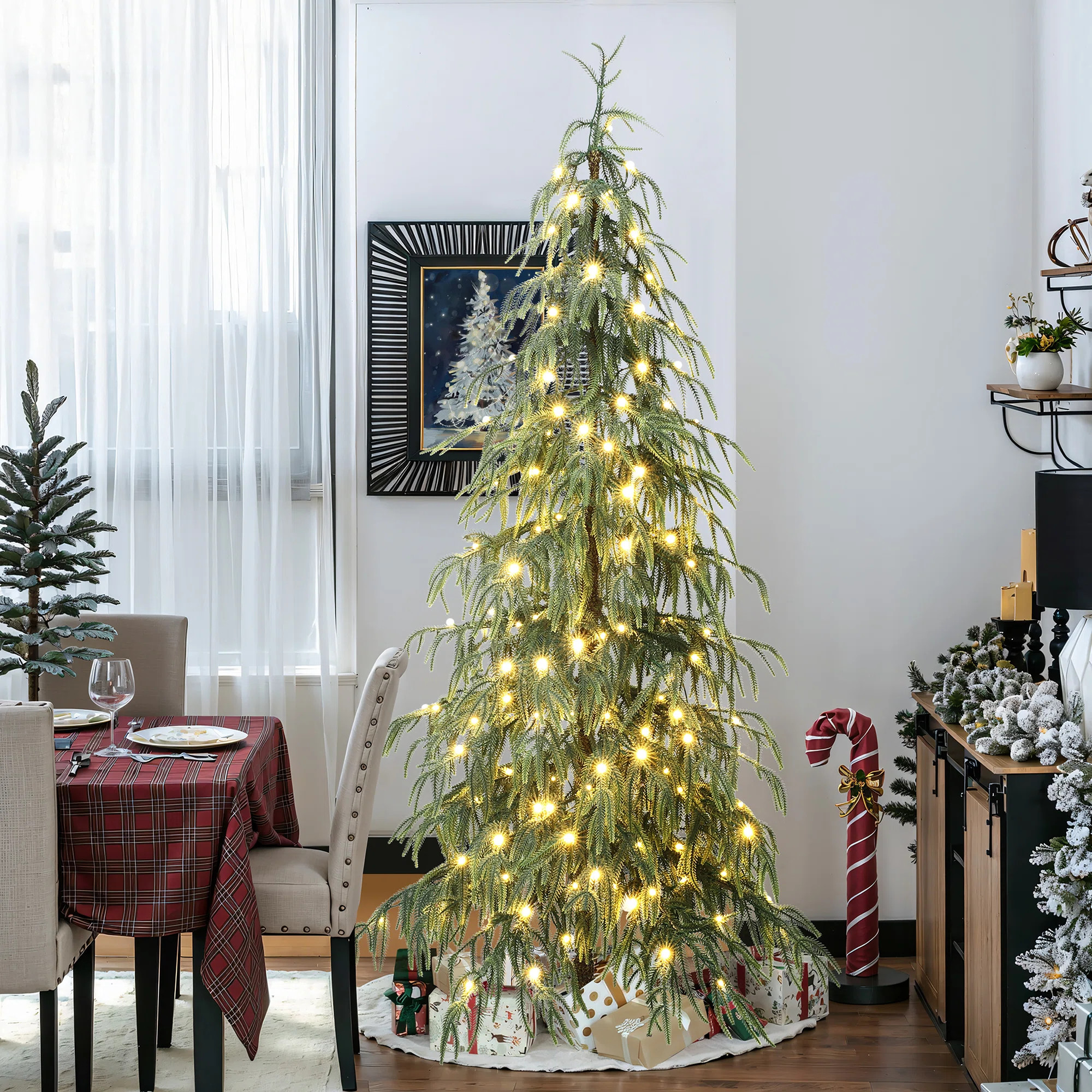 Pre-Lit Slim Artificial Cedar Christmas Tree with Metal Stand | Wayfair North America