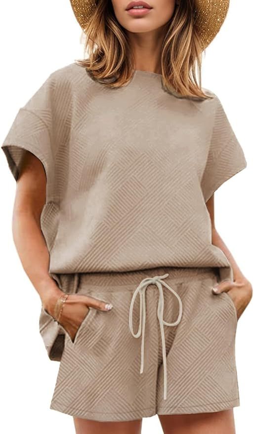 Wyeysyt Women's Loungewear Set 2 Piece Outfits Matching Lounge Short Sleeve Tops and Shorts Casua... | Amazon (US)