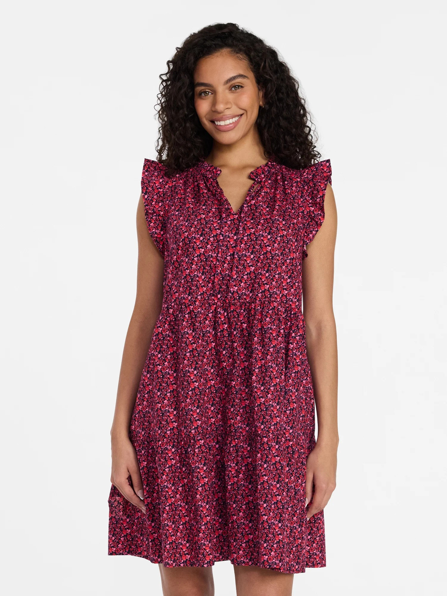Time and Tru Women’s and Women’s Plus Flutter Sleeve Cotton Mini Dress, Sizes XS-4X | Walmart (US)