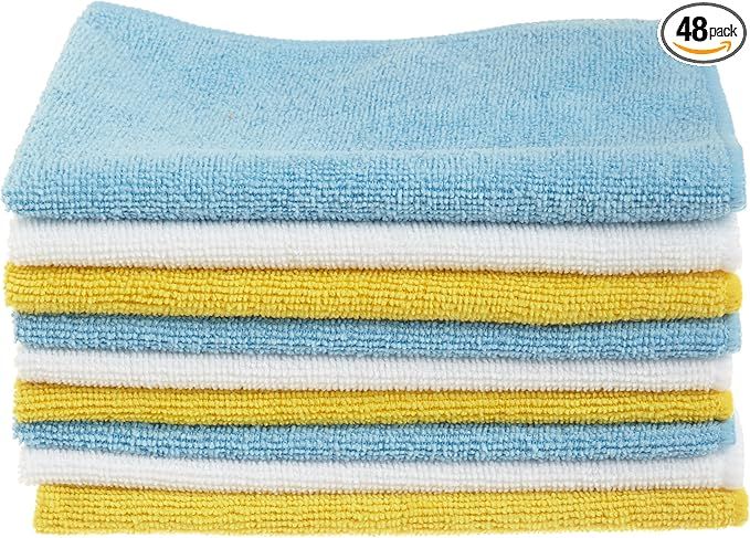 Amazon Basics Microfiber Cleaning Cloths, Non-Abrasive, Reusable and Washable - Pack of 48, 12 x1... | Amazon (US)